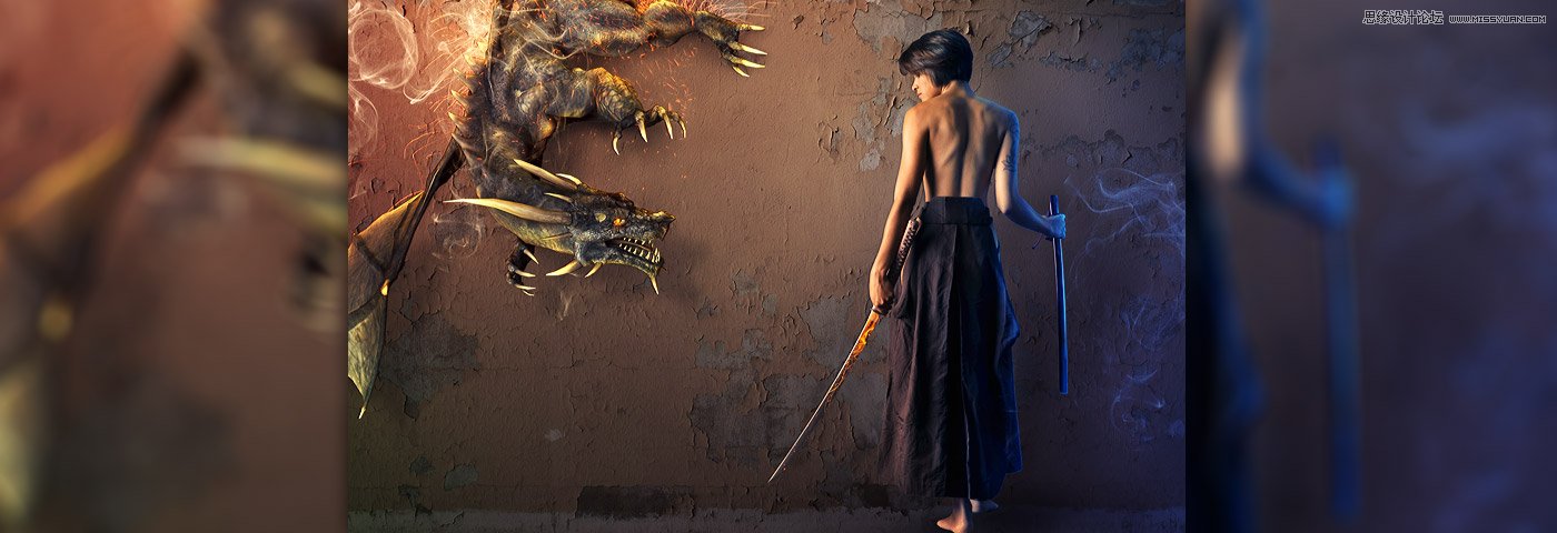photoshop合成创意的人龙大战场景效果图片
