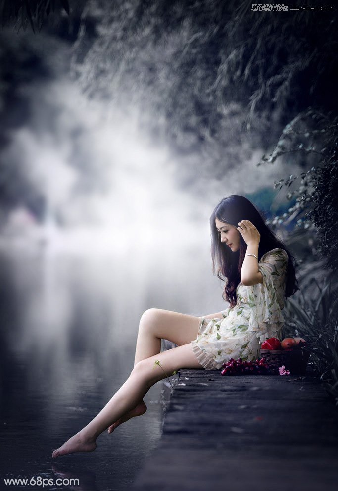 photoshop调出暗冷色艺术效果的河边女孩