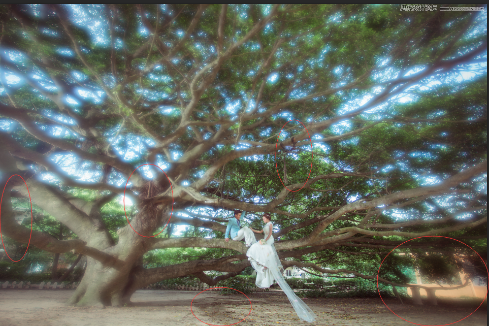 Photoshop制作唯美蓝色艺术效果的外景婚纱照片