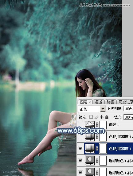 PS调出蓝色艺术效果的河边女孩照片处理