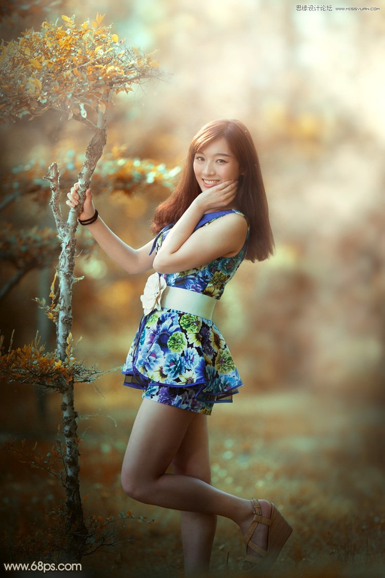photoshop给外景人像添加甜美的暖色逆光效果