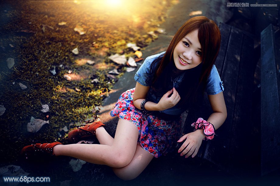 photoshop给公园人像添加夕阳逆光效果教程