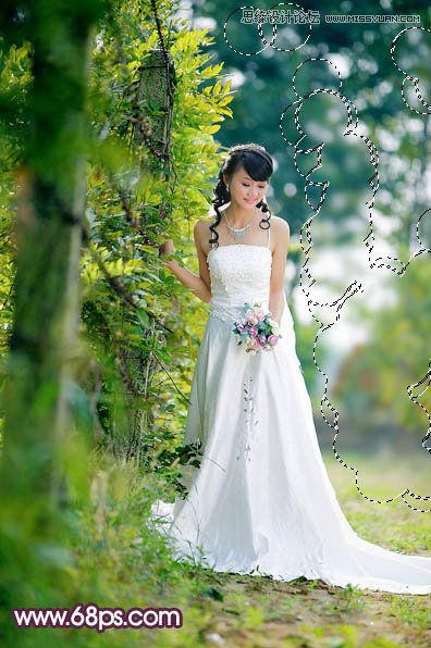 Photoshop调色调出唯美逆光效果的外景婚纱照片