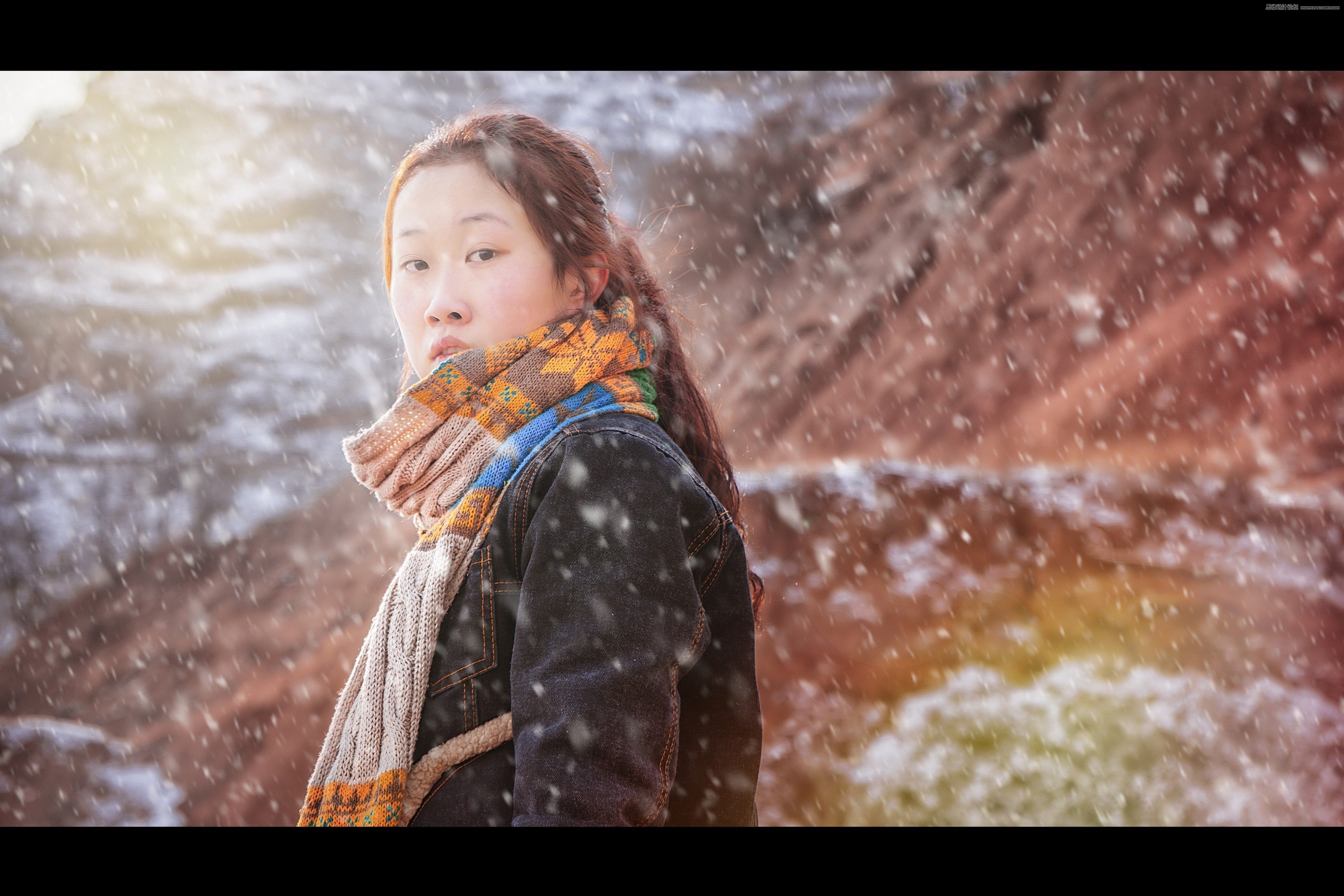 photoshop给外景人像添加唯美的下雪效果