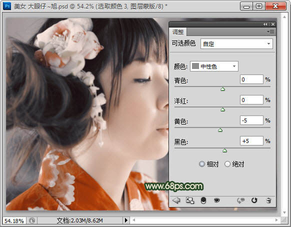 Photoshop调出古典黄灰色室内美女头像图片