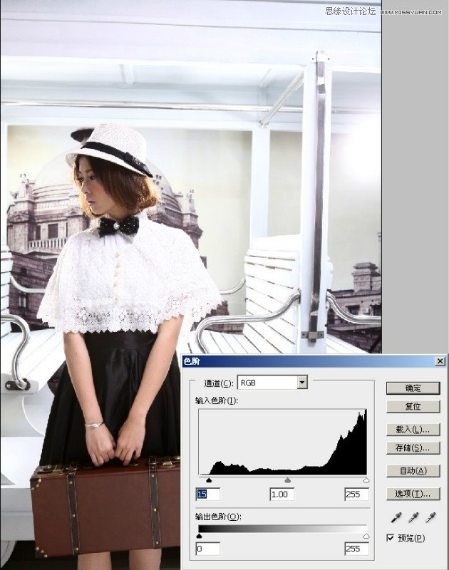 Photoshop调色调出时尚冷色艺术效果室内婚纱照片