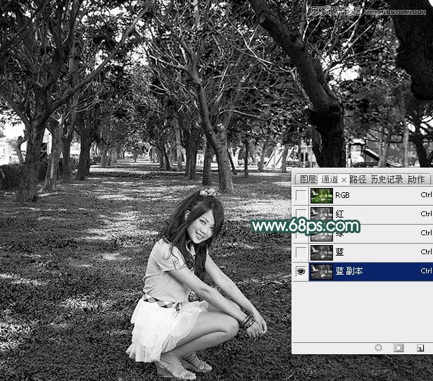 Photoshop给森林人像照片添加阳光光线效果