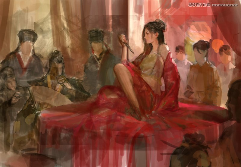 Photoshop绘制古装美女以死相逼的场景效果