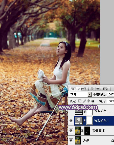 Photoshop调出紫色唯美的树林人物写真图片
