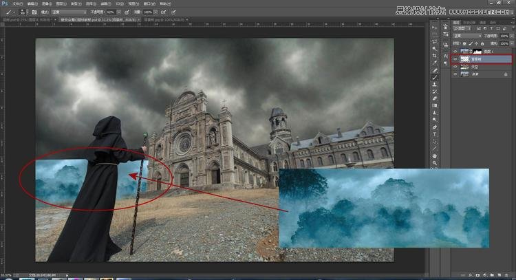 Photoshop合成暗黑系风格的恐怖城堡场景图片