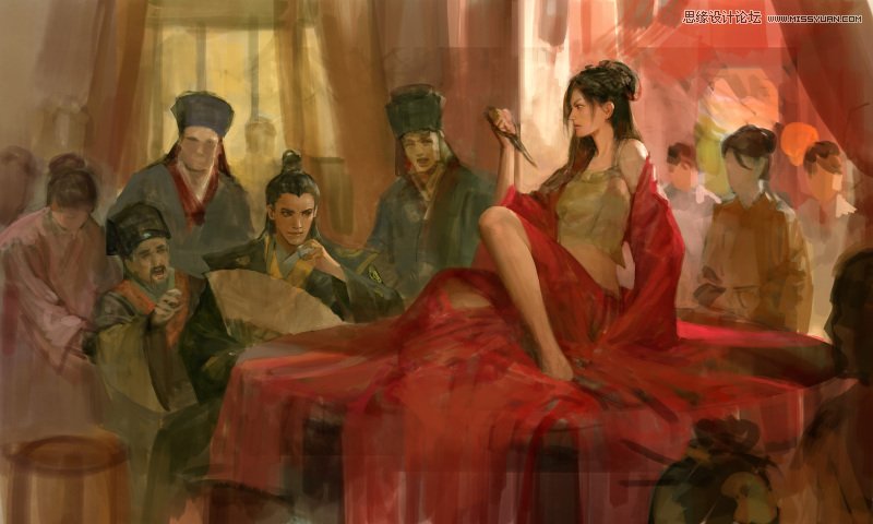 Photoshop绘制古装美女以死相逼的场景效果