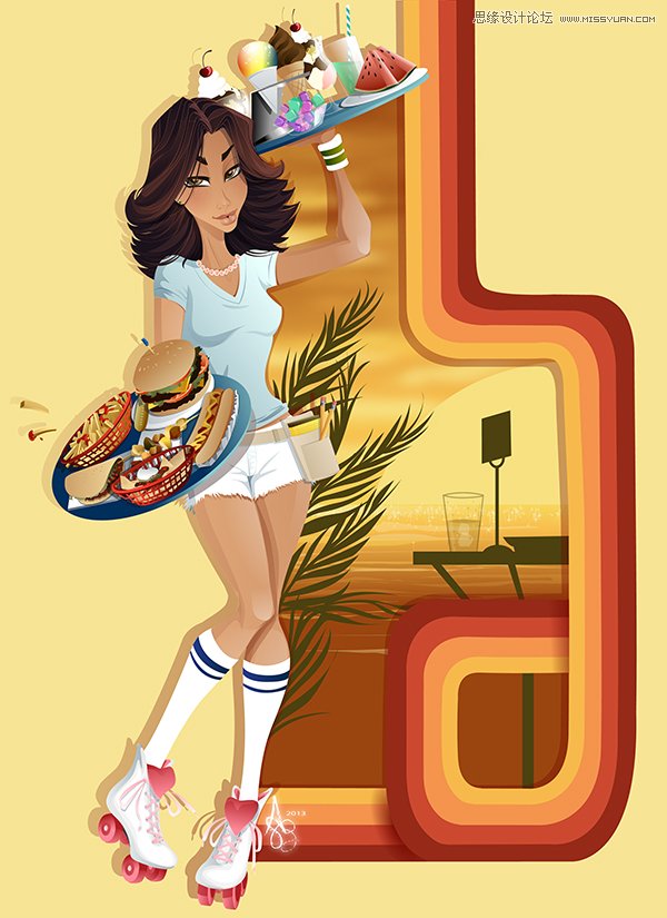 Illustrator绘制70年代的餐馆矢量插画教程,PS教程,